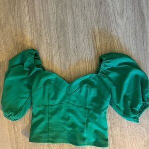 Green Puff Sleeve Crop Top